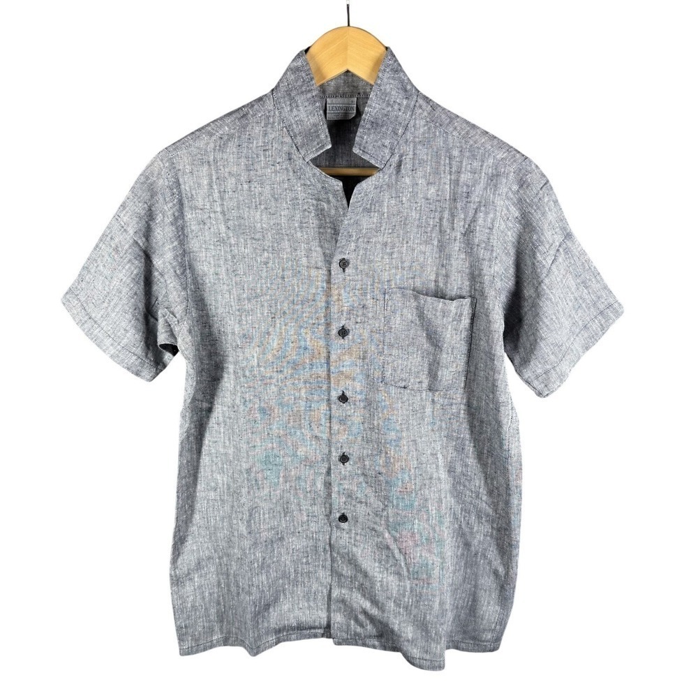 Lexington Button Down Shirt Mens S Gray Short Sleeve Cotton Blend Textured